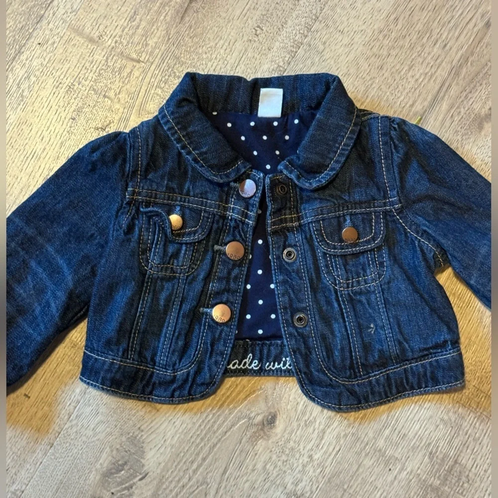 baby Gap Denim Jacket Polka Dot Lined 6-12 Months Dark Wash